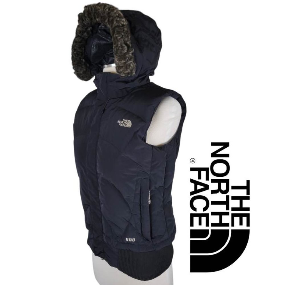 The North Face Prodigy 600 Fill Down Vest Removable Faux Fur Med - TNF Black
